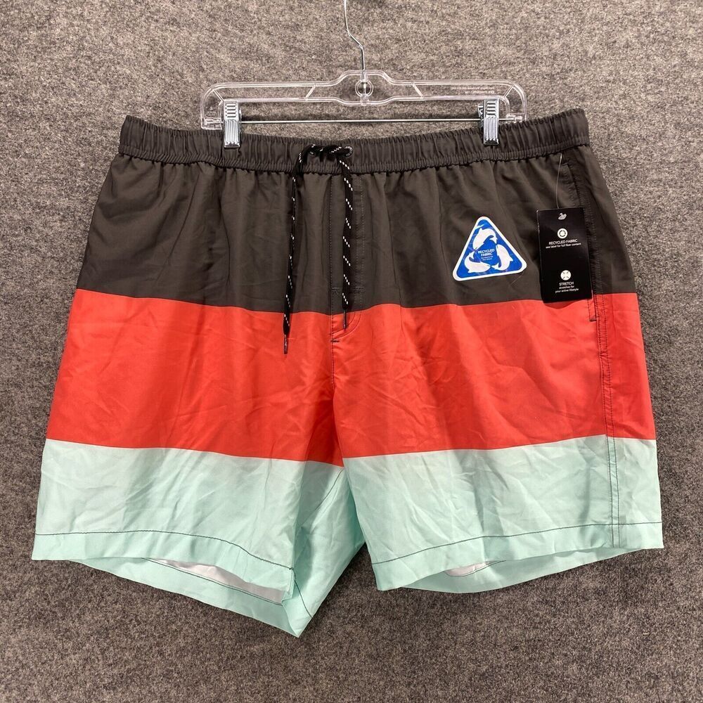 New Ocean & Coast Swim Shorts Men 2XL Gary Striped Drawstring Lined Pockets
